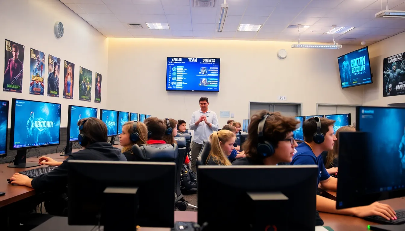 students gaming in a high school esports arena.