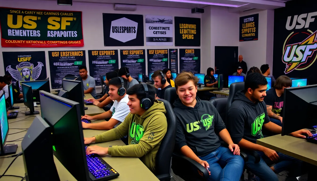 students competing in a modern USF Esports arena.